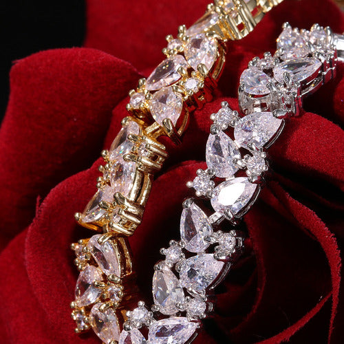 Pulseira Bracelete Dourada Zircônia Noiva Debutante 15 Anos - 18 cm - Dourado - 18 cm