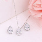 Conjunto Colar Brinco Noiva Pedra Zirconia Prata Dourad Gota