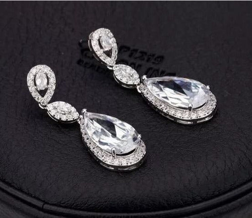 Brinco Noiva Pedra Zirconia Prata Festa Gota Luxo Debutante