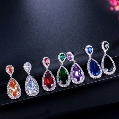 Brinco Pedra Zirconia Prata Festa Gota Verde Debutante