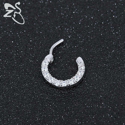 Piercing Nariz Septo Prata Pedra Zirconia Daith Aço 10 Mm