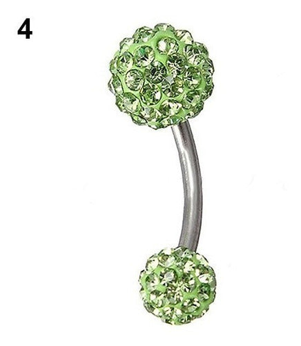 Piercing De Umbigo Prata Strass Branco Duplo Aço Barato
