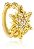 Piercing De Argola Falso Fake Dourado Pedra Zirconia Estrela