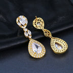 Brinco Noiva Zirconia Dourado Gota Pendurado Festa Debutante