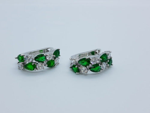 Brinco Pedra Zirconia Prata Madrinha Mãe D Noivos Verde Azul
