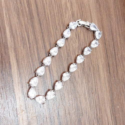 Pulseira Bracelete Prata Pedra Zircônia Noiva Debutante Gota