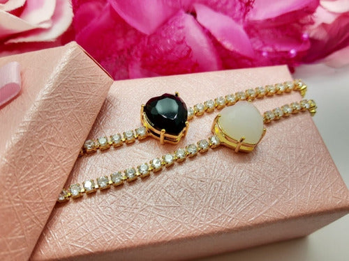 Colar Chocker Zirconia Coração Vermelho Preto Branco Riviera