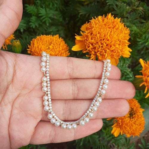 Pulseira Bracelete Dourada Zircônia E Pérola Noiva Debutante