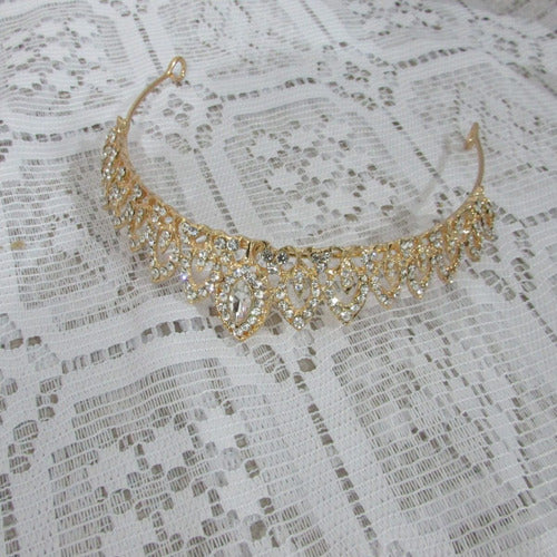 Coroa Tiara Arranjo Cabelo Noiva Strass Dourada Ouro