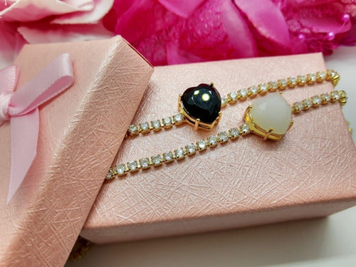 Colar Chocker Zirconia Coração Vermelho Preto Branco Riviera