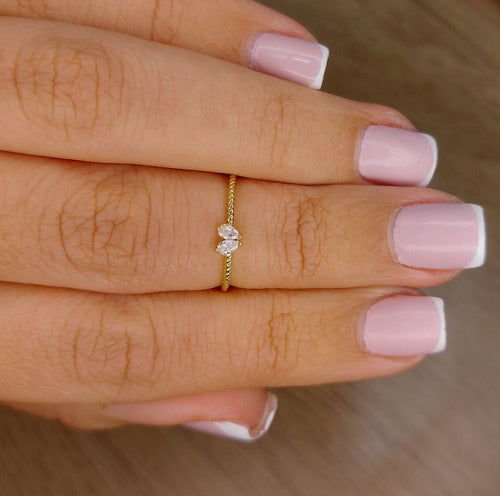 Anel Falange Pedra Zirconia Festa Dourado Coração Delicado