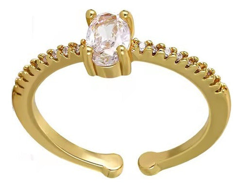 Anel Pedra Zirconia Festa Dourado Ajustável Folheado Oval