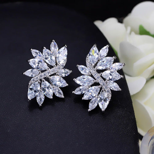 Brinco De Pressão Com Zirconia Noiva Casamento Prata Fixo