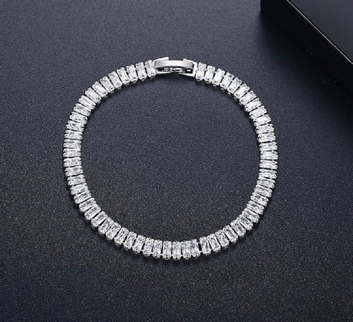 Pulseira Bracelete Prata Com Pedra Zircônia Noiva Debutante