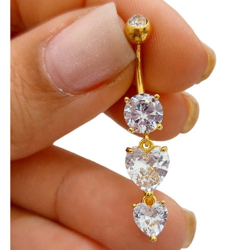 Piercing De Umbigo Dourado Ouro Pendurado Coração