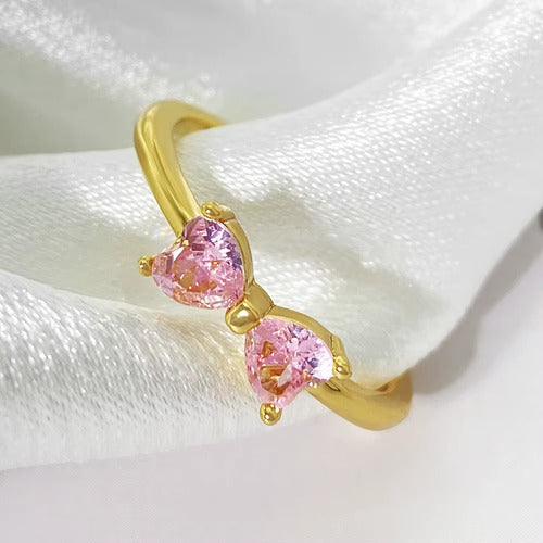 Anel Falange Pedra Zirconia Festa Dourado Coração Delicado