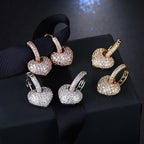 Brinco Argola Pedra Zirconia Coração Dourado F. Ouro 18k