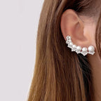 Brinco Ear Cuff Noiva Zirconia Perola Prata Festa Debutante