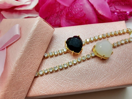 Colar Chocker Zirconia Coração Vermelho Preto Branco Riviera