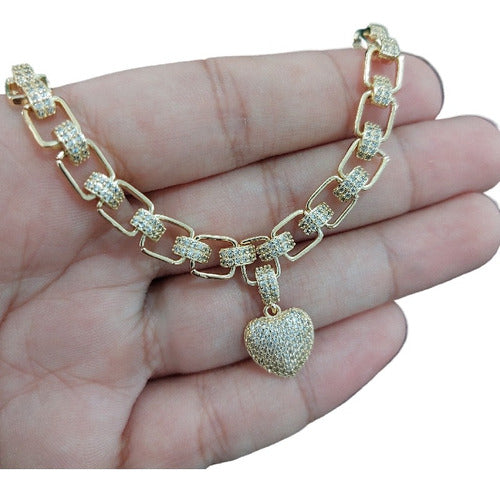 Colar Corrente Pedra Zirconia Coração Semijoia Presente