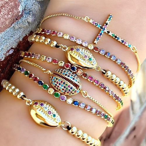 Pulseira Bracelete Pedra Zircônia Colorida Debutante Ajustáv