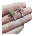 Brinco Cruz Zirconia Dourado Folheado A Ouro