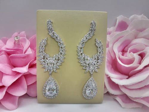 Brinco Noiva Pedra Zirconia Prata Festa Gota Luxo Grande