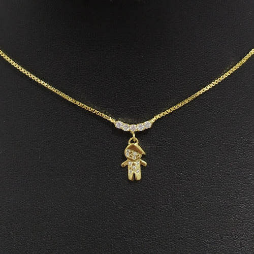 Colar Menino Pedra Zirconia Dourado F. Ouro 18k Semi Joia