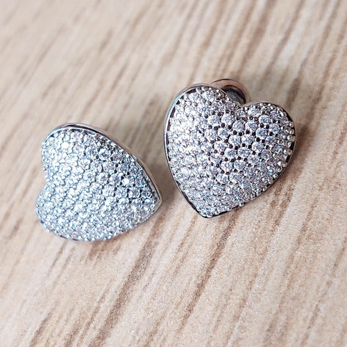 Brinco Noiva Festa Coração Pedra Zirconia  Folheado Ouro 18k
