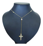 Colar Gravatinha Pedra Zirconia Cruz Dourado F. Ouro 18k