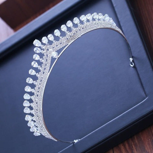Coroa Tiara Porta Coque Noiva Strass E Zirconia Prata Luxo