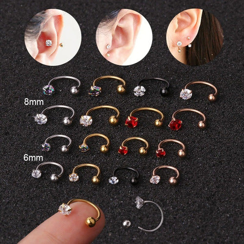 Piercing Ferradura Nariz Cartilagem Pedra Zirconia Aço Cirúr