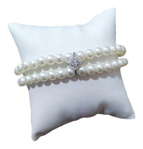 Pulseira Bracelete Prata Zircônia E Pérola Noiva Debutante