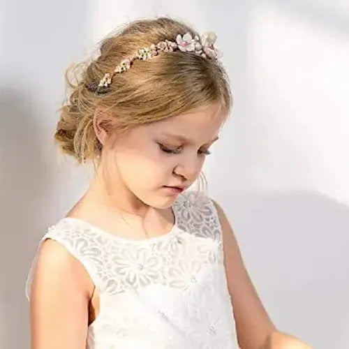 Arranjo Enfeite Cabelo Noiva Dama Dourado Strass Perola Rosa