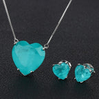 Conjunto Colar E Brinco Coração Pedra Zirconia Fusion Verde