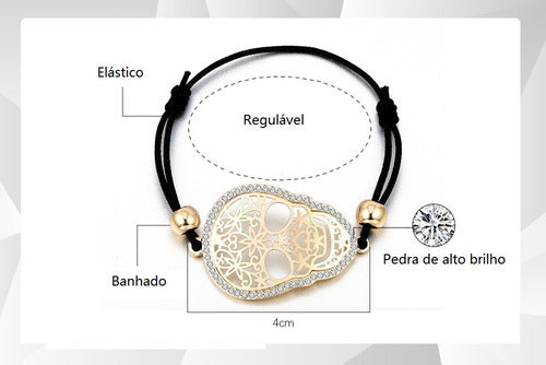 Pulseira Bracelete Caveira Mexicana Festa Pedra Strass