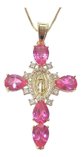 Colar Cruz Crucifixo Zirconia Vermelho Verde Azul F Ouro 18k