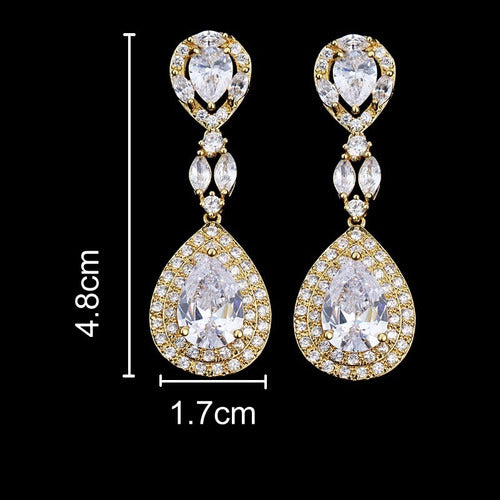 Brinco Noiva Zirconia Dourado Gota Pendurado Festa Debutante