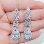 Brinco Zirconia Prata Azul Gota Pendurado Festa Debutante