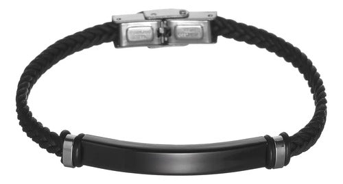 Pulseira Masculina 8 Mm Couro Placa Aço Inox Chapa P Gravar
