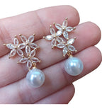 Brinco Noiva Zirconia Pérola  Dourado Pequeno Luxo