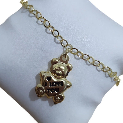 Pulseira Pingente Ursinho Urso I Love You F. Ouro Semi Joia