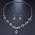 Colar E Brinco Noiva Zircônia Prata Festa Debutante Folhas