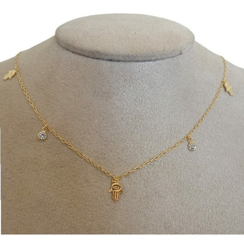 Colar Mandala Hamsá Mão De Fátima Pedra Zirconia Semi Joia
