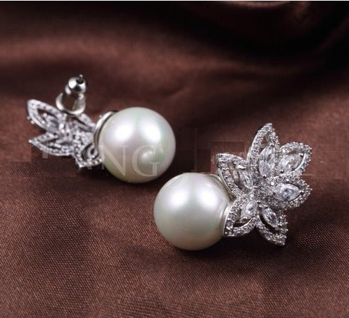 Brinco Zirconia E Pérola Noiva Pequeno Delicado Festa Luxo