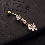 Piercing De Umbigo Pendurado Dourado Borboleta Zirconia Aço