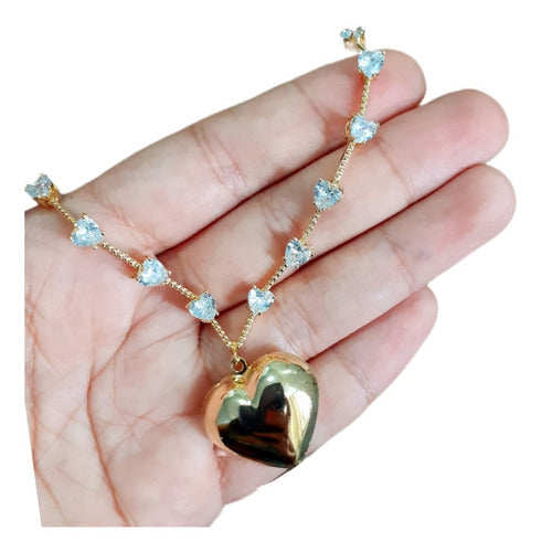 Colar Pedra Zirconia Coração Semijoia Luxo Festa Madrinha