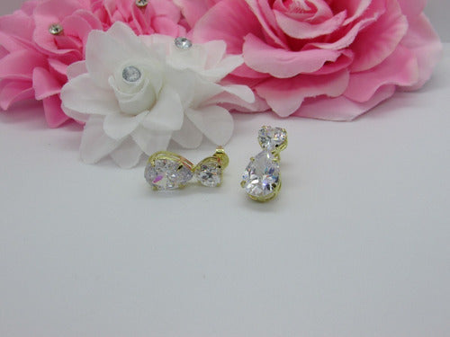 Brinco Noiva Pedra Zirconia Dourado Gota Debutante Pequeno