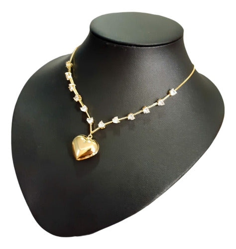 Colar Pedra Zirconia Coração Semijoia Luxo Festa Madrinha