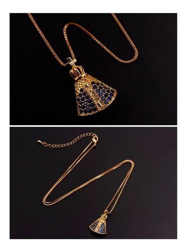 Colar Pingent Nossa Senhora Aparecida Zircônia Azul Folheado